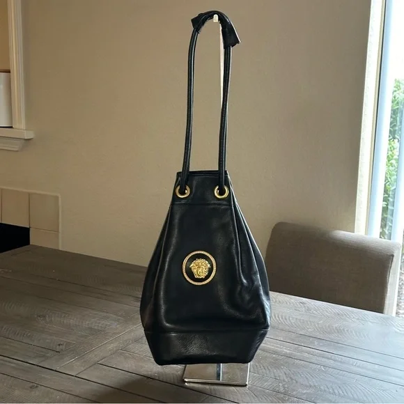 💎Gianni VERSACE Bondage Collection Medusa Vintage Leather Bucket MSRP$3800💎
