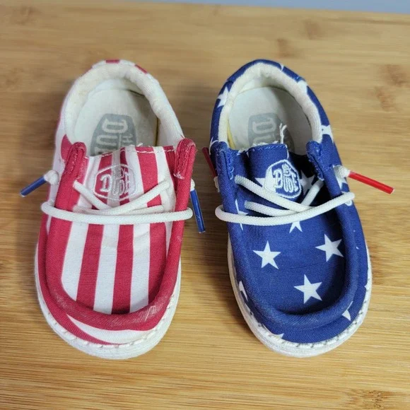 Hey Dude Kids K5 Wally Toddler Patriotic Red White Blue Stars Stripes Shoes