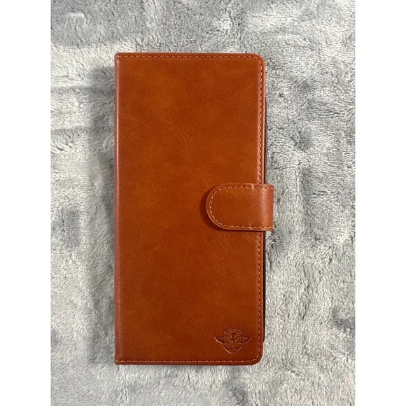 Suanduck Brown Faux Leather Wallet Folio Phone Case with Card Slots Magnetic Tab