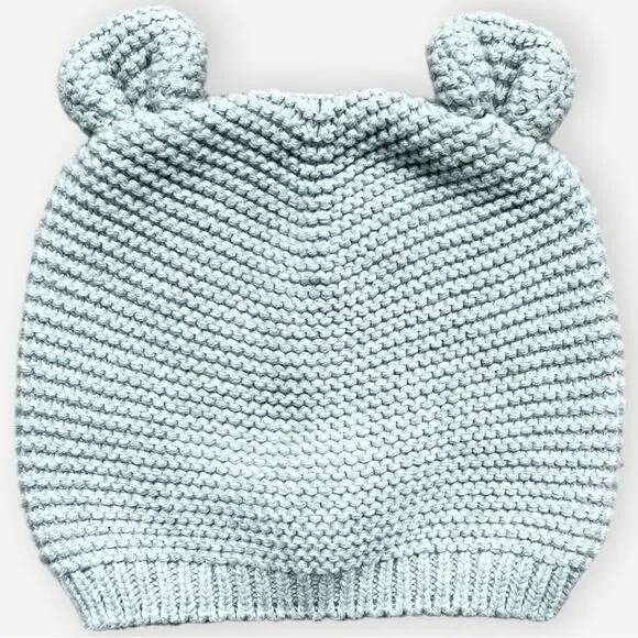 Baby Gap Infant Unisex Gray Knit Chase Garter Hat with Ears. 0-6 Months.