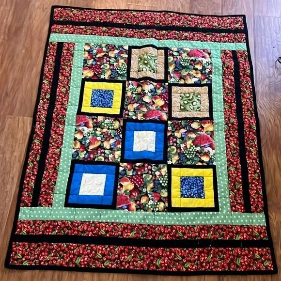 Stitches For Kids Quilt 48 In X 38 Rectangle Kiwi Blueberry Vegetables Cherries