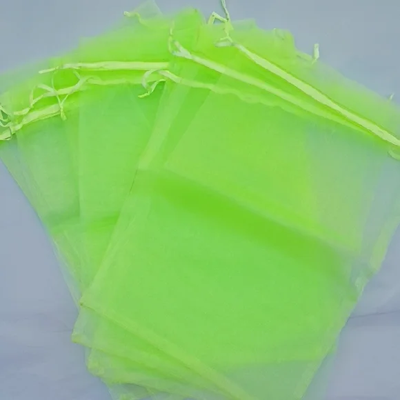 Lime Green Organza Gift Bags 10pc With Drawnstring