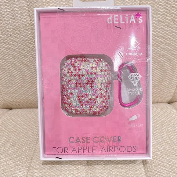 NEW dELiA*s Pink Rhinestone Diamond Style Case Cover for Apple AirPods with Clip