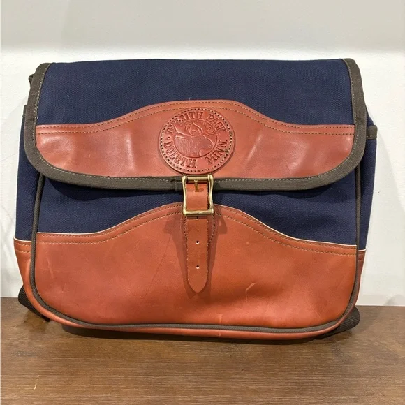 Duluth Pack Field Satchel Blue Canvas Brown Leather Trim Messenger Crossbody