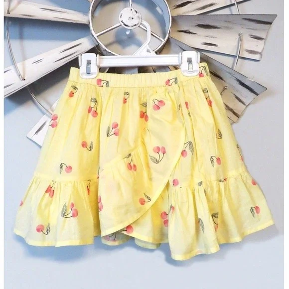 NWT Gap Kids Girls 12 (XL) Yellow Cherry Print Tiered Ruffle Skort Skirt