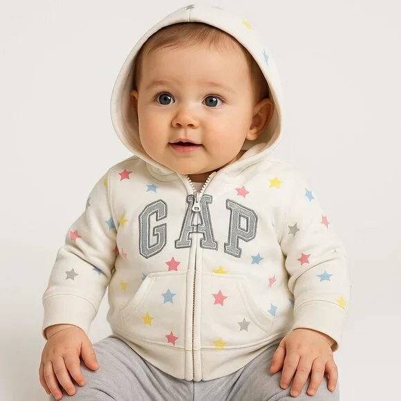 Baby Gap New Logo Zip Hoodie Cream Stars 0-3M NWT