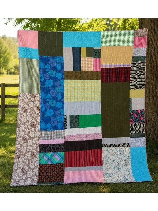 Vintage 1960s Strip Scrap Colorful Quilt Quilted 2-Sided 80x68 Colorful Fabulous
