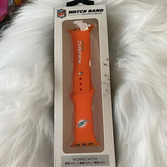 NFL Dolphins Orange Silicone Watch Band for Apple Watch NIB