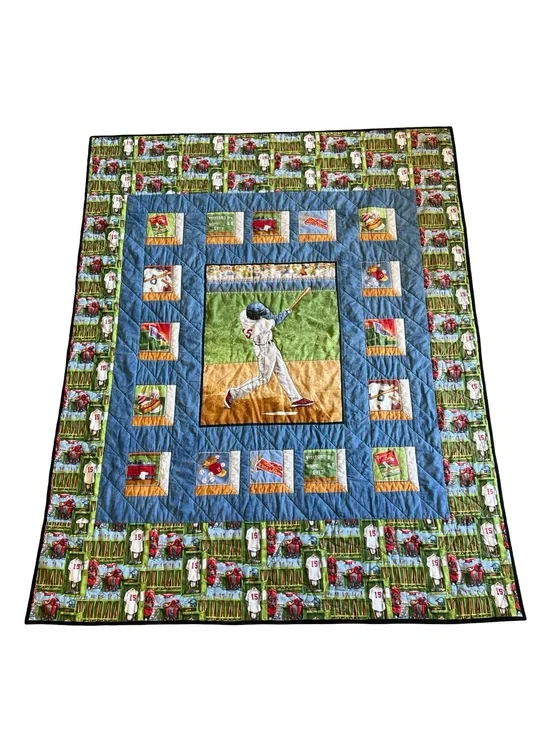 BASEBALL Themed Handmade OOAK Quilt Twin All-American Allstar Sports 77x61” Cozy