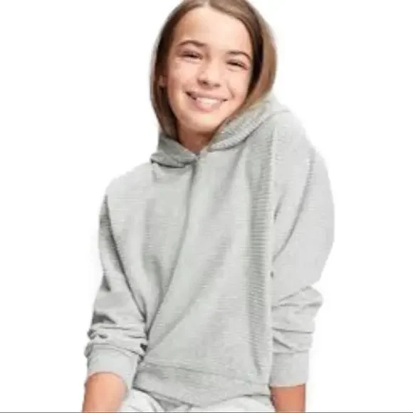 NWT Gap Kids Ribbed Velour Gray Hoodie Size XL