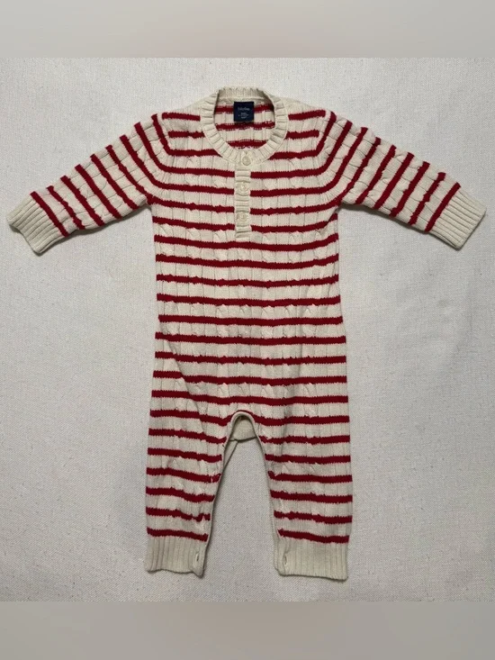 Gap Baby Striped Knit One Piece Sweater Bodysuit Jumpsuit Cream Red 6-12‎ Months