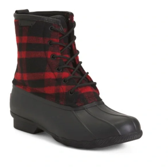 SPERRY Men's Wool Buffalo Plaid Duck Boots - Red & Black - NIB - Duplicate