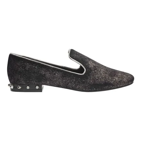 Marc Fisher Black Silver Shimmer Studded Abree Faux Fur Womens Loafers Shoes 7.5