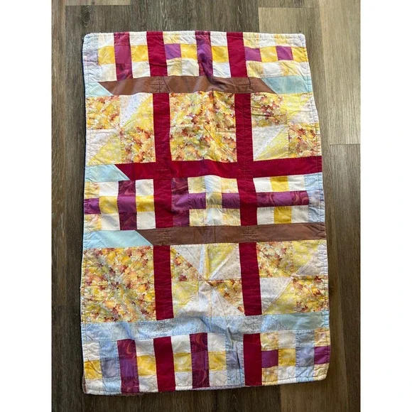 Handmade Patchwork Quilt Crib Kids Small Multicolor Floral Cottagecore Blanket