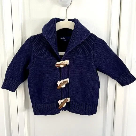 GAP Baby Gap 100% Cotton Toggle Closure Collared Navy Cardigan Size 3-6 months