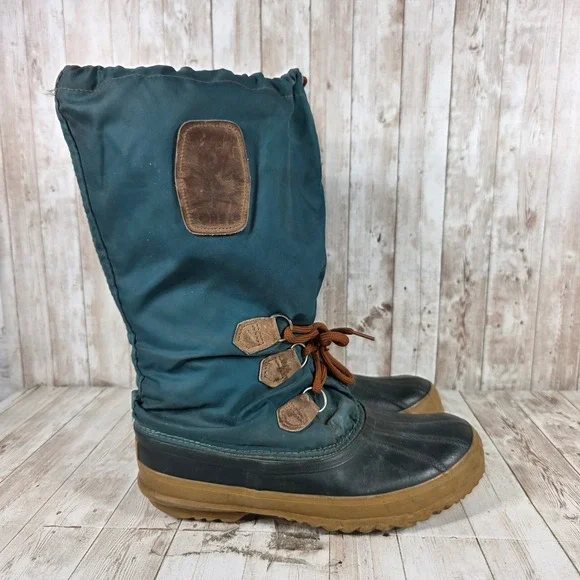 Sorel Vintage Made in Canada Teal Nylon Rubber‎ Snow Duck Boots Mens 8