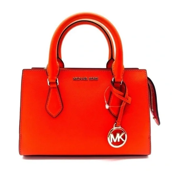 Michael Kors Sheila Small Center Zip Satchel Shoulder Crossbody Bag Orange/Gold