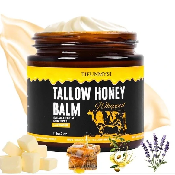Beef Tallow 100% Grass Fed Whipped Manuka Honey Balm 4 oz. Lavender Scented NIB