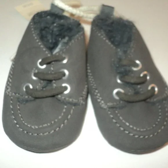 New Baby Gap Moccasins Boy's Size 0-3 Months with Faux Fur Lining Brown-Gray