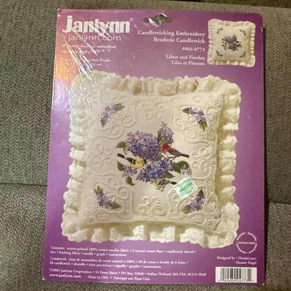 Lilacs And Finches Janlynn Candlewicking Embroidery Kit #004-0773 Pillow Cover