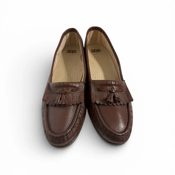 SAS Genuine Leather Tassel Loafers Brown 9.5 W Made in USA NWOT