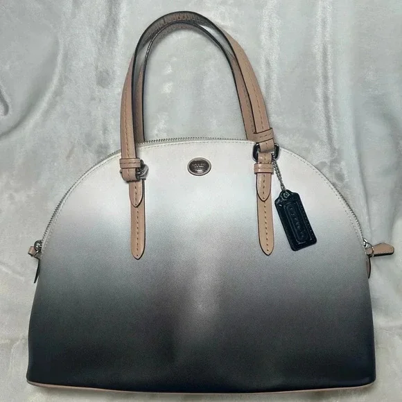Coach Madison Sophia Ombre Dome Satchel Ivory Black Gradient Leather Handbag