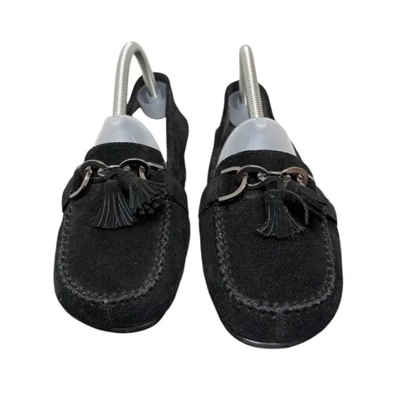 Aerosoles Stitch N Turn Loafers Womens 9 Black Suede Tassel Chain Flats