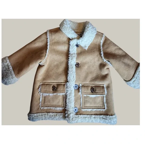 Vtg Baby Gap Kids Suede Sherpa‎ Lined Jacket Tan Brown Sz 6 12 Months Cabincore