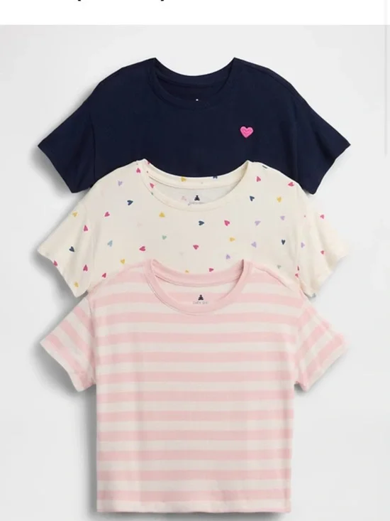 GAP Girls Navy, Cream Multi-Heart & Pink Stripe Short Sleeve Tee Set - NWT