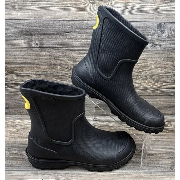 Crocs Rubber Wellie Rain Boot Black Mens Size 12 Slip-On Muck Chore Barn Boots