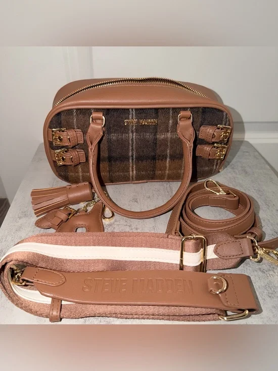 Steve Madden Brown Plaid Mini Satchel