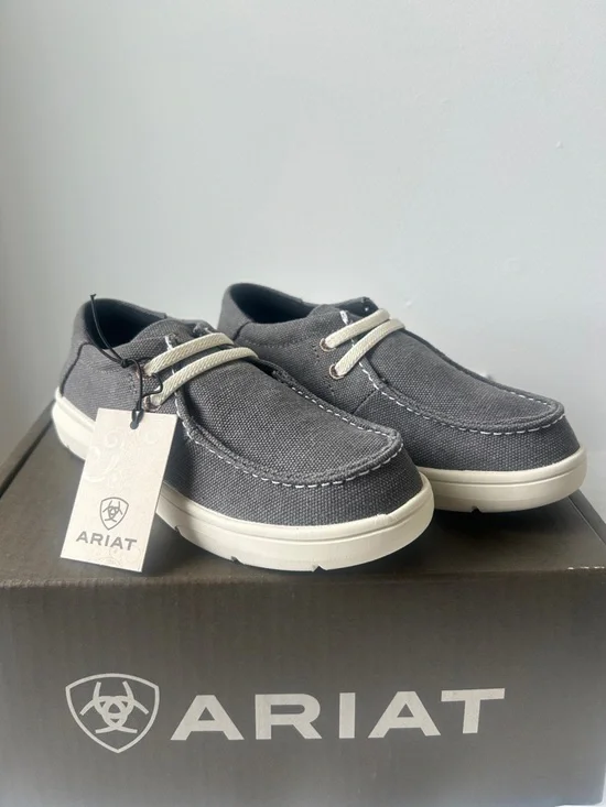Ariat Kids Canvas Slip On Hilo Casual Shoe in Washed Black Color(Grey)