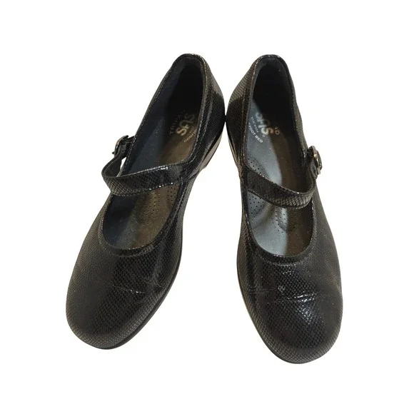 SAS Tripad‎ Mary Jane Black Snake Embossed buckle Comfort Shoes Womens 7.5 Wide