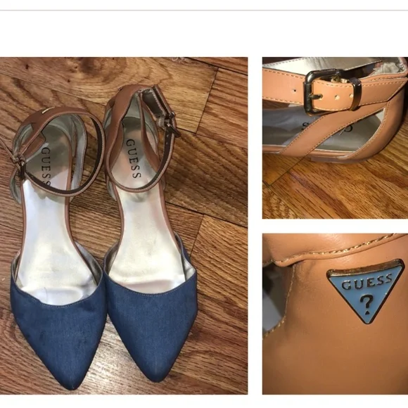 GUESS JEANS Logo hardware denim Jeans look flat Mary Jane shoes 10