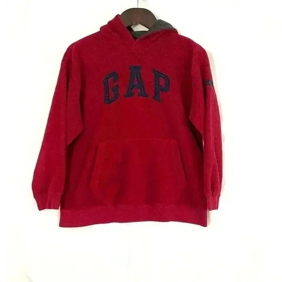 VTG GAP Pullover Hooded Fleece Sweatshirt Kids Youth LARGE (10) Red‎ Y2K