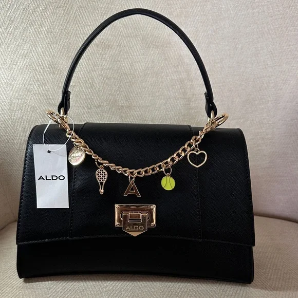 Aldo Black Satchel with Gold Chain Details. And Crossbody Strap