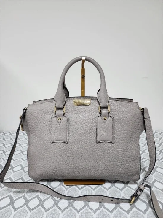 Authentic Burberry House Check Clifton Satchel Bag Grey