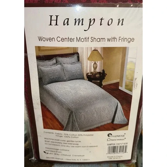 New Stylemaster Woven Center‎ Motif  Fringe Standard Sham Ruby Red