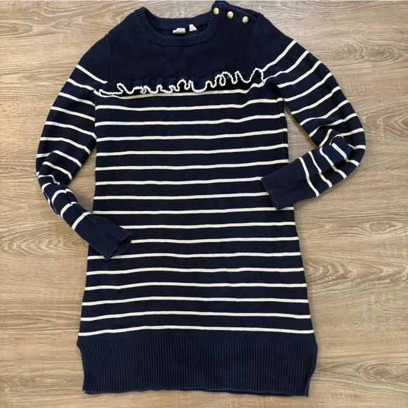 GAP Kids Navy and White Striped Dress Sz 10 Preppy Classic Sailorcore Cozy EUC‌