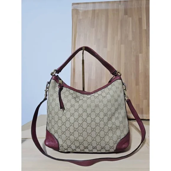 Authentic GUCCI GG Monogram Large Margaux Hobo Burgundy