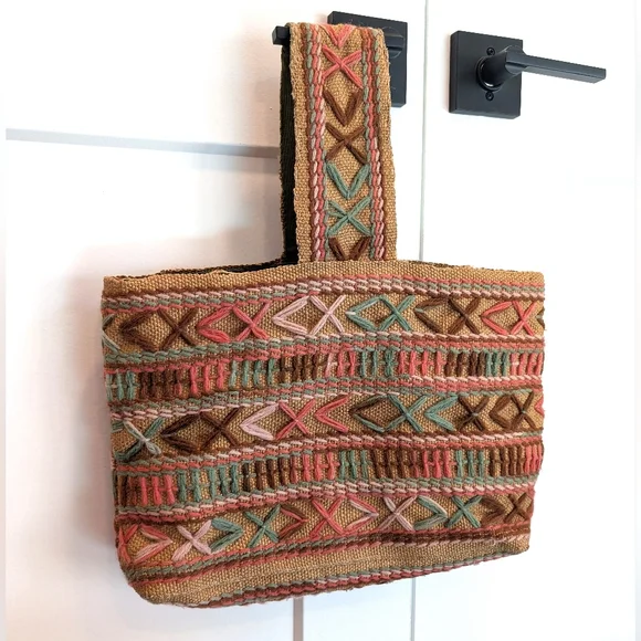 Bohemian Boho Multicolor Embroidered Woven Tote Bag