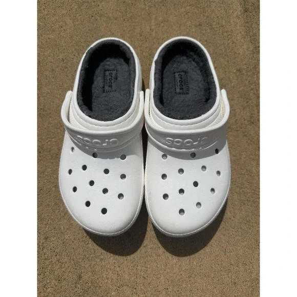 Crocs Kids J3 3 Classic Clog Fleece Lined White‎ Gray