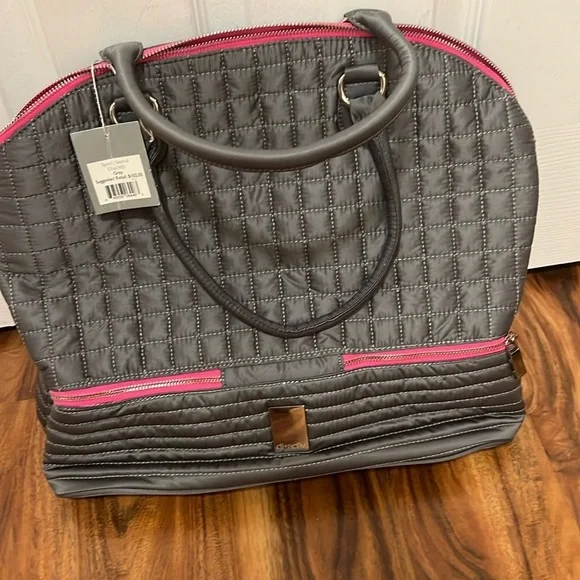 NWT / dl+Activ NYC Nylon Travel Sachel Tote - gray / pink - Quilted