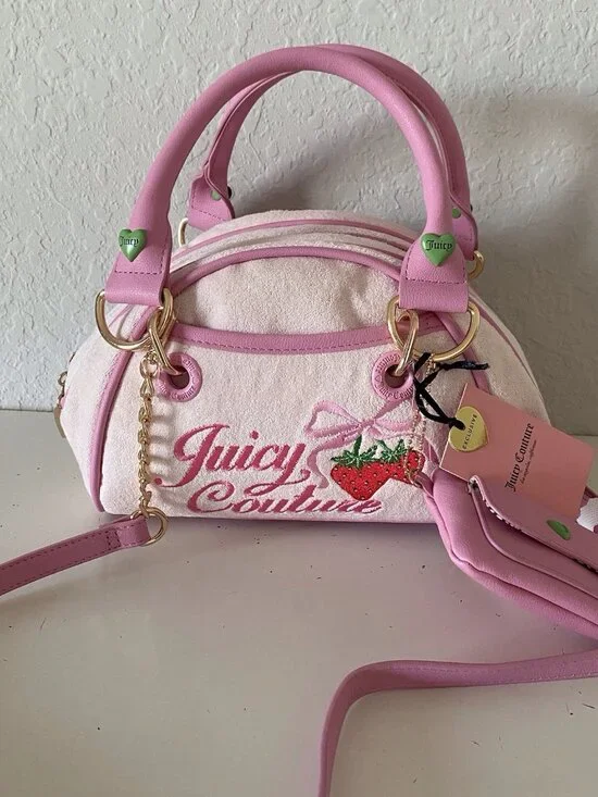 Juicy Couture Retro Strawberry Powder‎ Blush Bowler Satchel Bag W/Pouch NEW