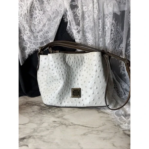 Dooney & Bourke Ostrich Embossed Leather Satchel Crossbody Gray Bag (A2961)