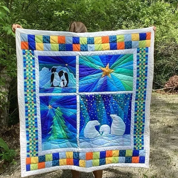 NWT. Hand Crafted Make the Season Bright Lap Quilt