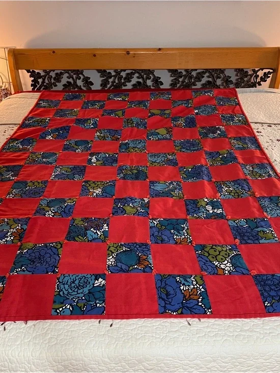 Handmade Churn Dash Patchwork Quilt Rustic‎ Farmhouse Green Red Tan 72