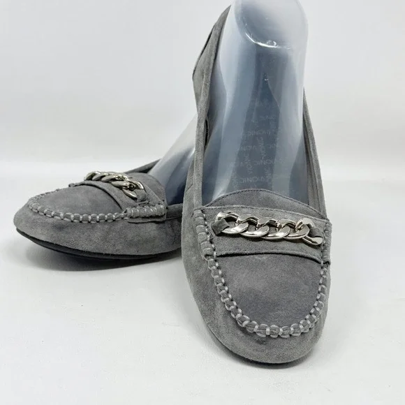 Vionic Womens Mesa‎ 9 Gray Suede Loafer Silver Chain Preppy Academia NO INSERTS