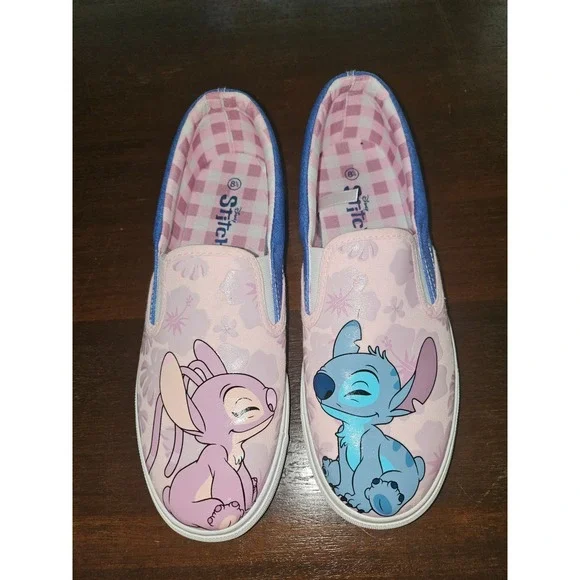 Disney Women's Size 8.5 Stitch Angel Slip On Casual Shoe Pink Blue Lilo & Stitch