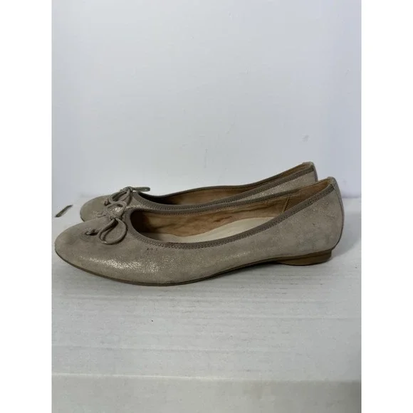 Paul‎ Green Suede Ballet Flats Taupe Shimmer Bow Slip On Shoes Women's